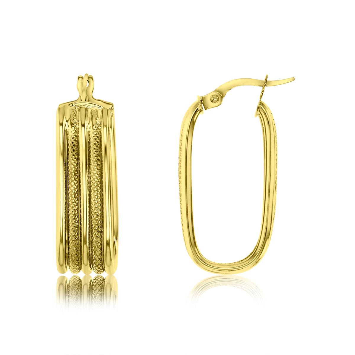 10K Gold Yellow 21X7MM Ribbd Oval Hoop Earring