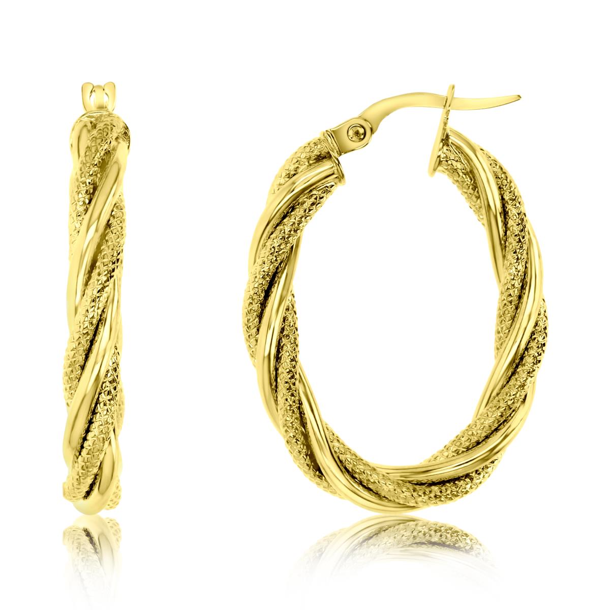 10K Gold Yellow Polished & Textured Braided Hoop Earring