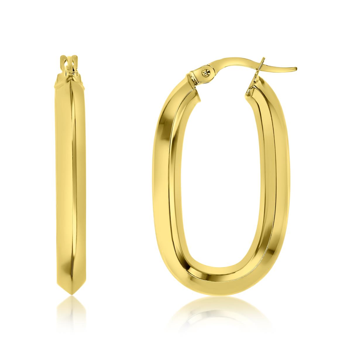 10K Gold Yellow Knife Ege Oval Hoop Earring