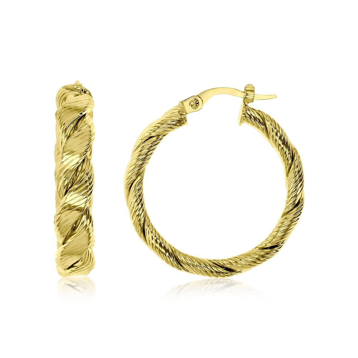 10K Gold Yellow 28X5MM Polished & Textured Flat Braided Hoop Earring