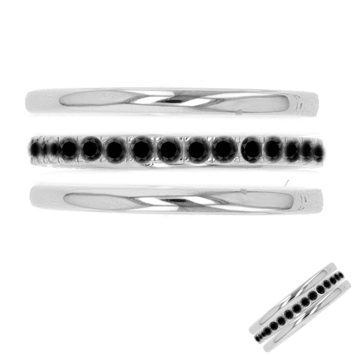 Sterling Silver Rhodium Black Spinel Stackable Ring 