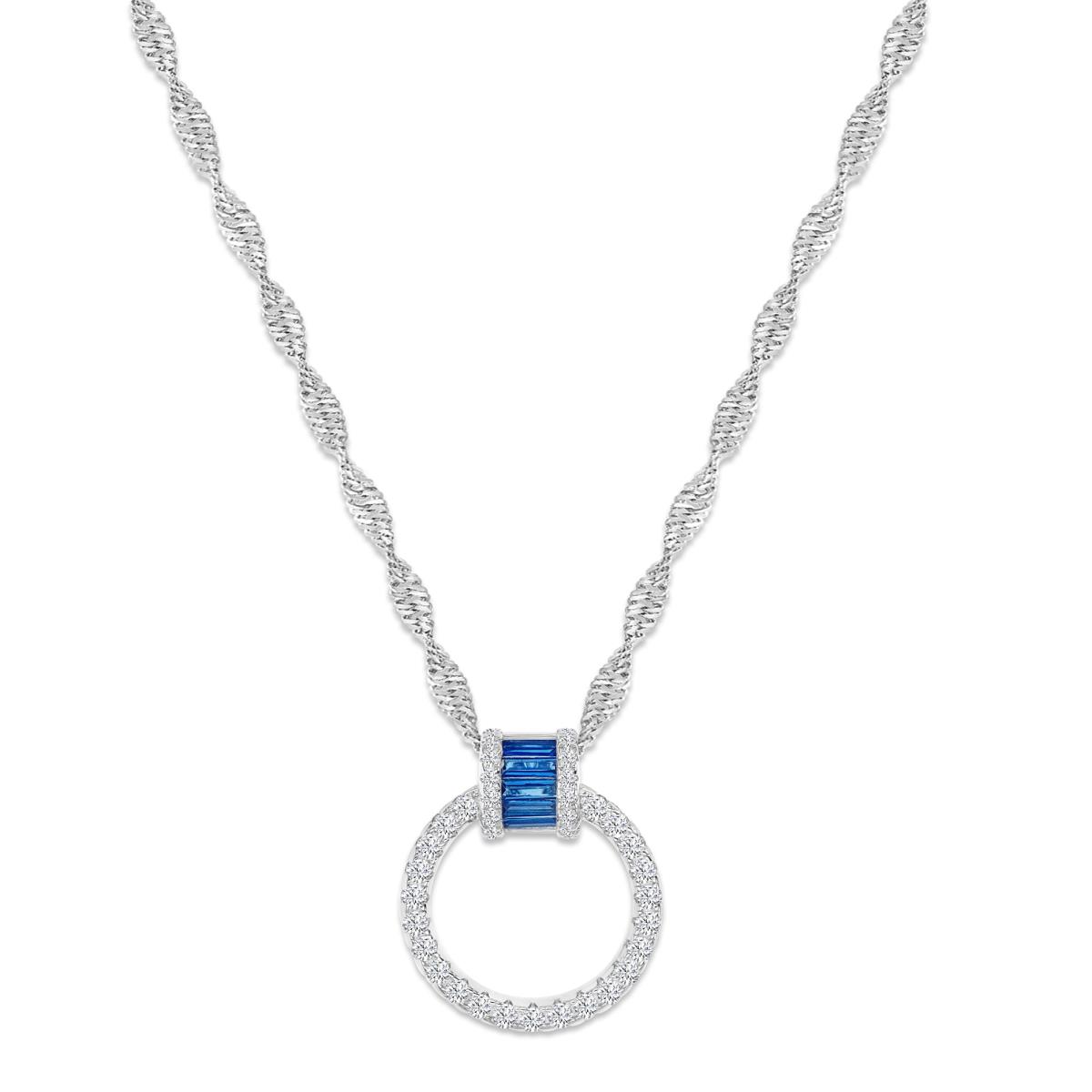 Sterling Silver Rhodium 18MM Polished Created Spinel & White CZ Pave Door Knocker 18+2'' Necklace