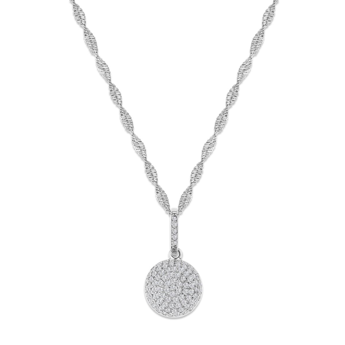Sterling Silver Rhodium 12X10MM Polished White CZ Round Pave 18+2'' Singapore Necklace