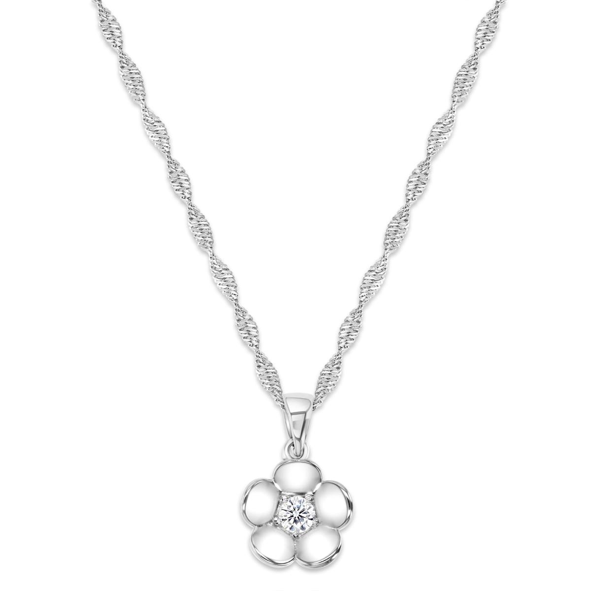 Sterling Silver Rhodium 22X15MM Polished White CZ  Flower Rollo 18+2'' Singapore Necklace