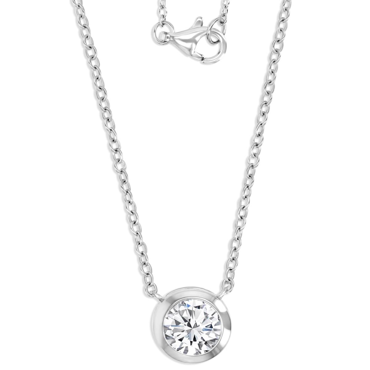 Sterling Silver Rhodium 3/4 ctw  Polished Moissanite Bezel 18'' Necklace