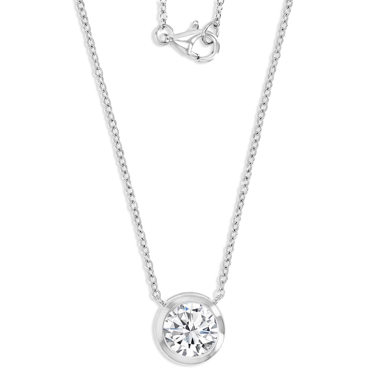 Sterling Silver Rhodium   1  1/3ctw Polished Moissanite Bezel 18'' Necklace
