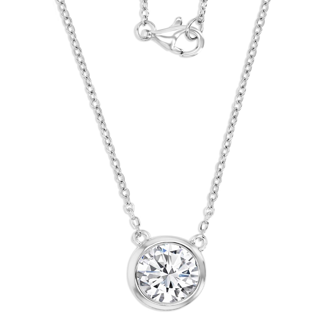 Sterling Silver Rhodium 1 7/8 ctw Polished Moissanite Bezel 18'' Necklace