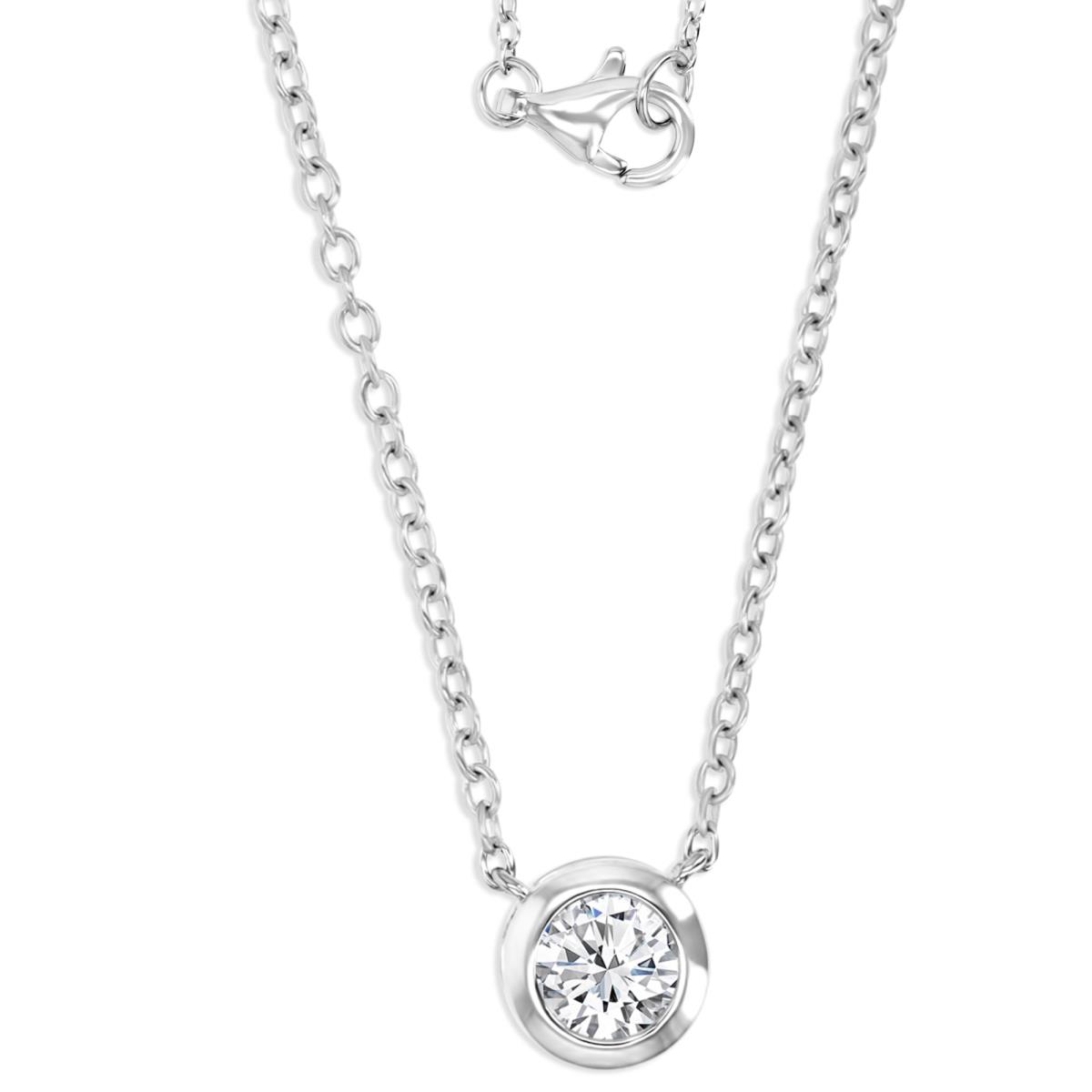 Sterling Silver Rhodium 3/8 ctw Polished Moissanite Bezel 18'' Necklace