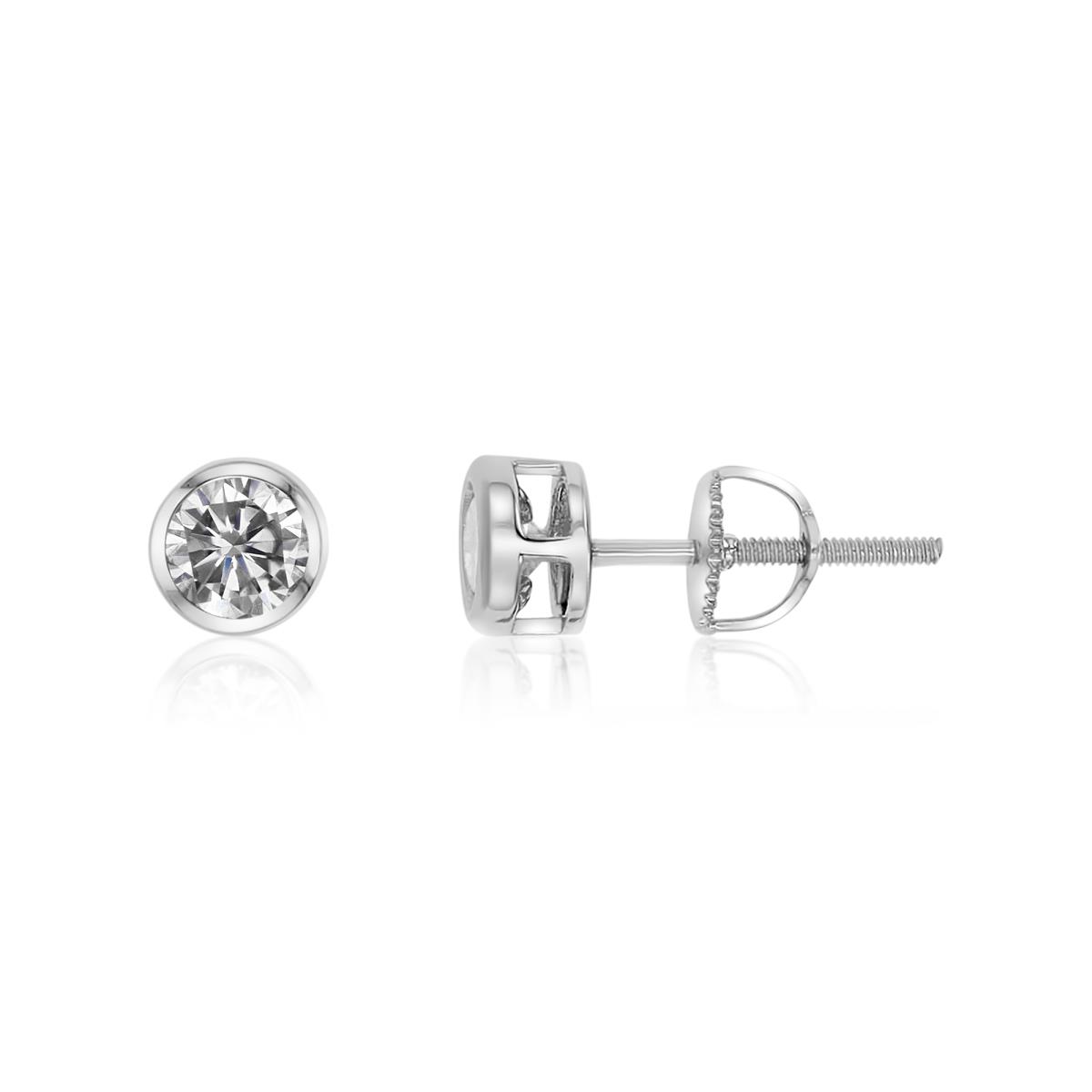 Sterling Silver Rhodium 1 1/2 ctw  Polished Moissanie Bezel Solitaire Stud Earring