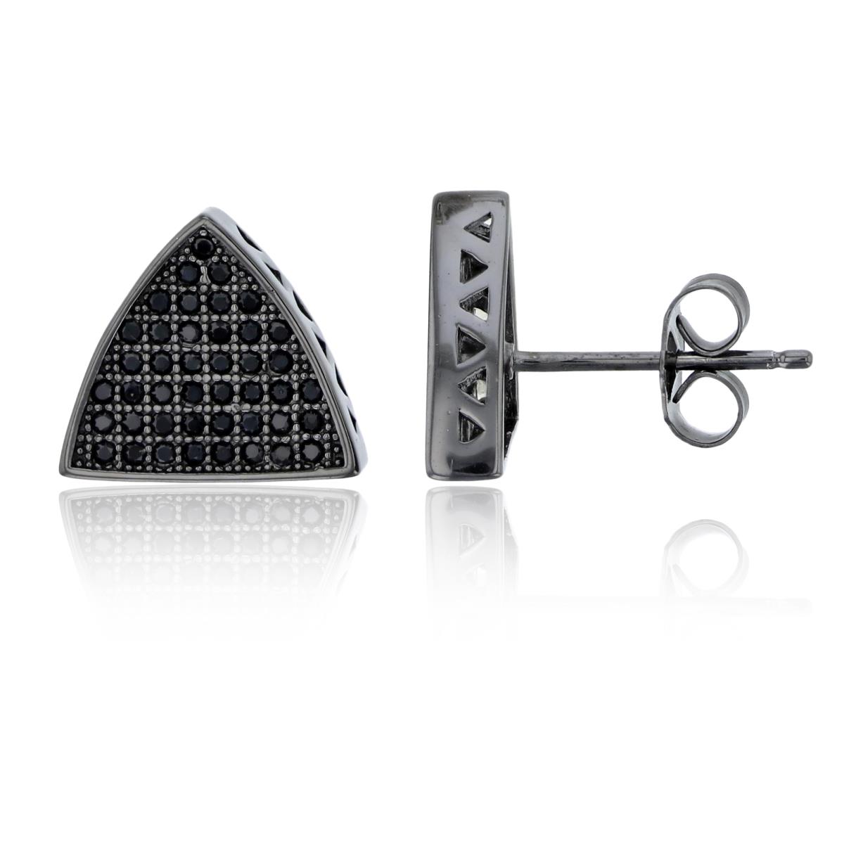 Sterling Silver Black Micropave Triangle Stud