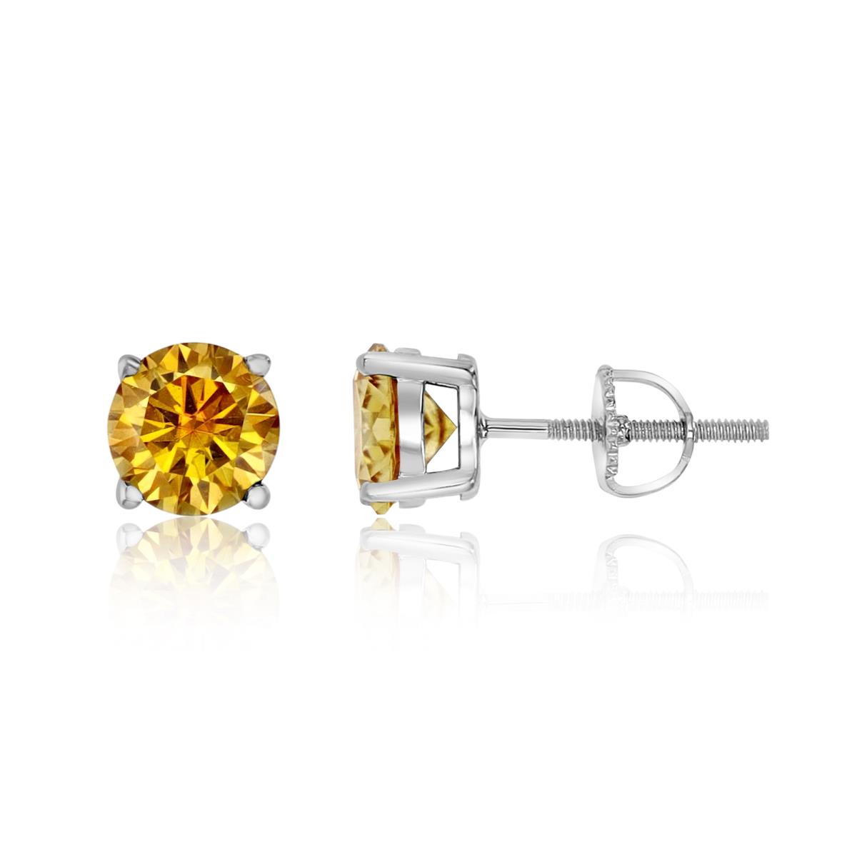 Sterling Silver Rhodium 1  7/8ctw Polished Golden Moissanite Stud Earring