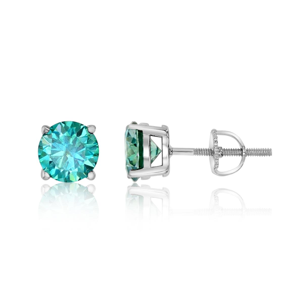 Sterling Silver Rhodium1  7/8ctw Polished Green Moissanite Stud Earring