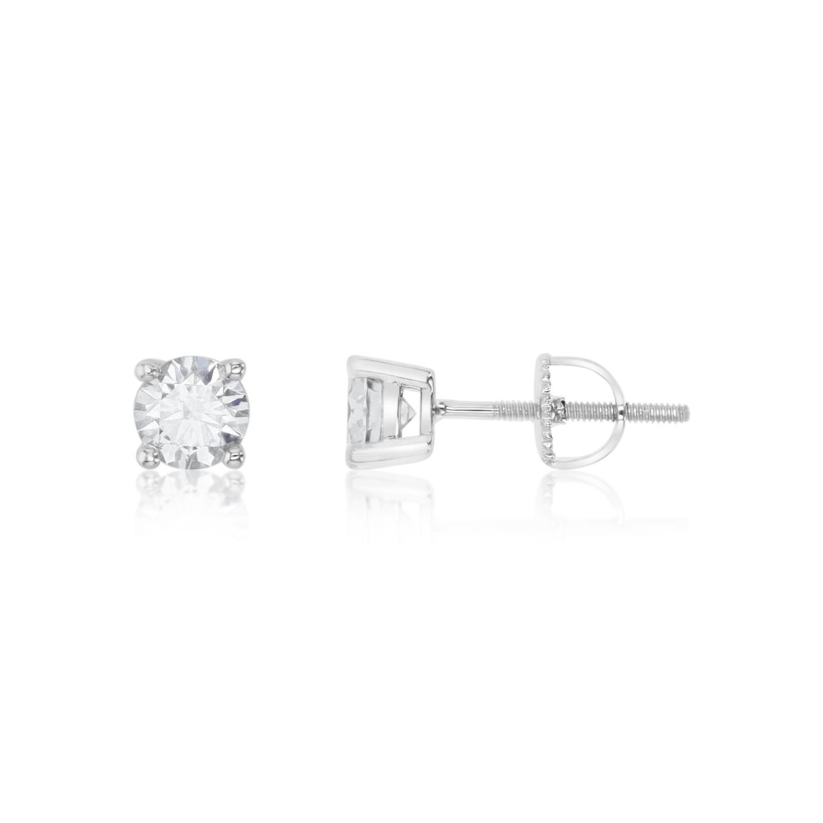 Sterling Silver Rhodium 7/8ctw  Polished White Moissanite Stud Earring