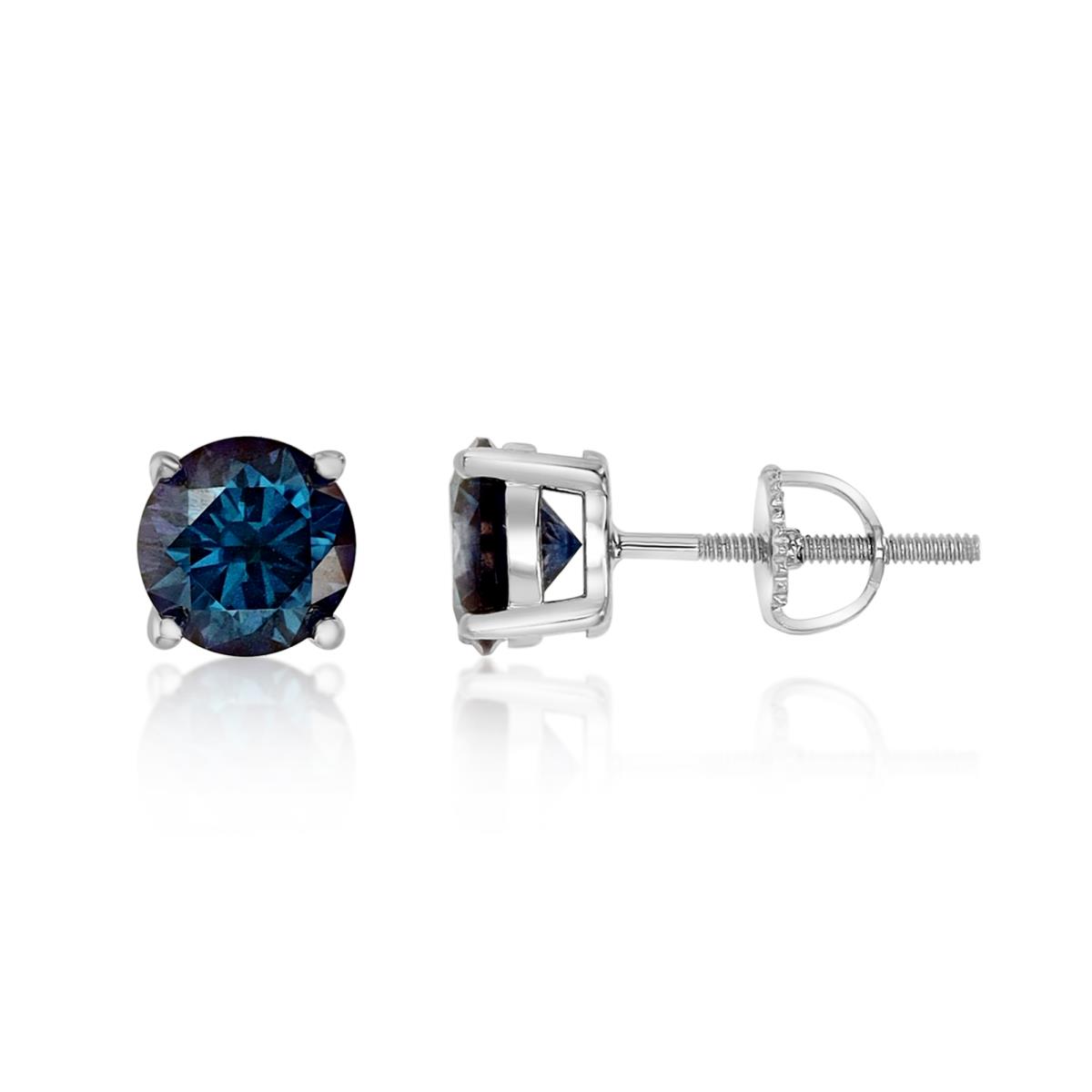 Sterling Silver Rhodium 1  7/8ctw  Polished Grey Blue Moissanite Stud Earring