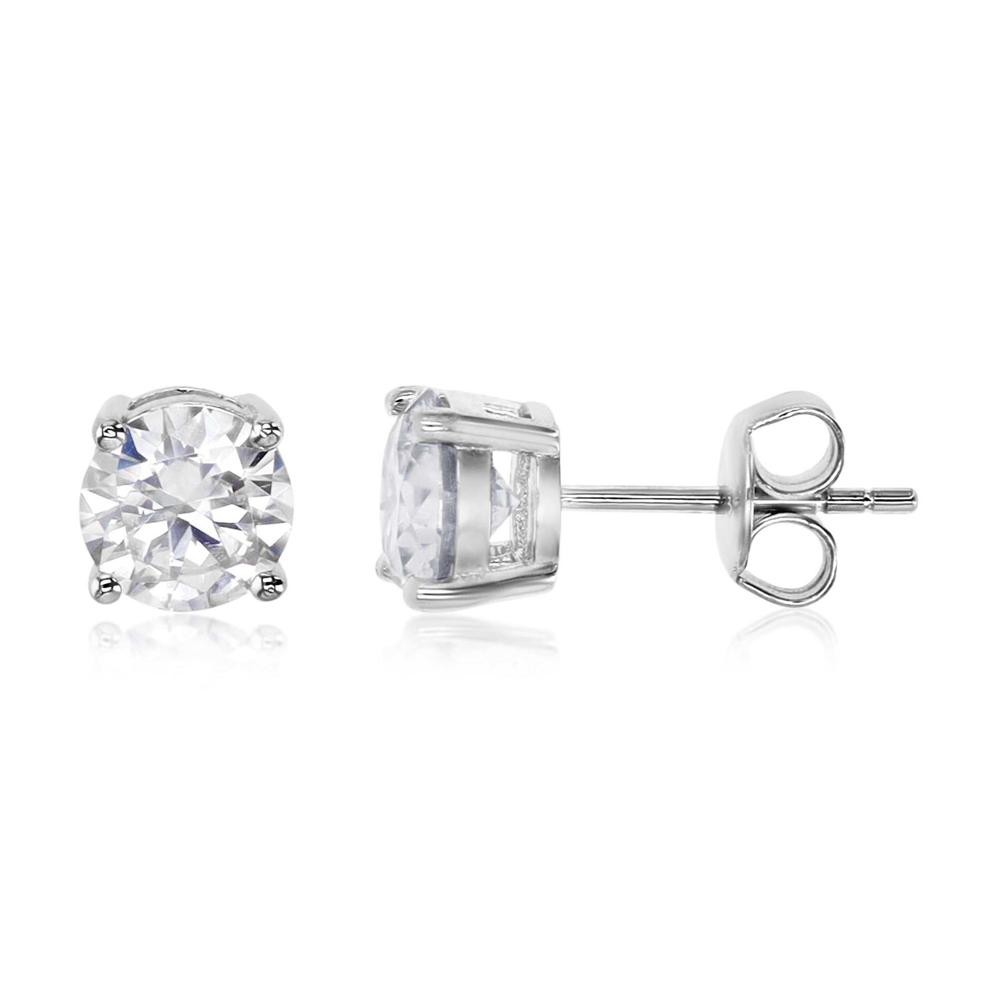 Sterling Silver Rhodium 1  7/8ctw  Polished White Moissanite Stud Earring