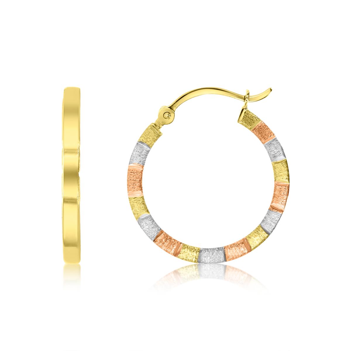 10K Gold Tricolor 2X20mm Channel Hoop Earrings