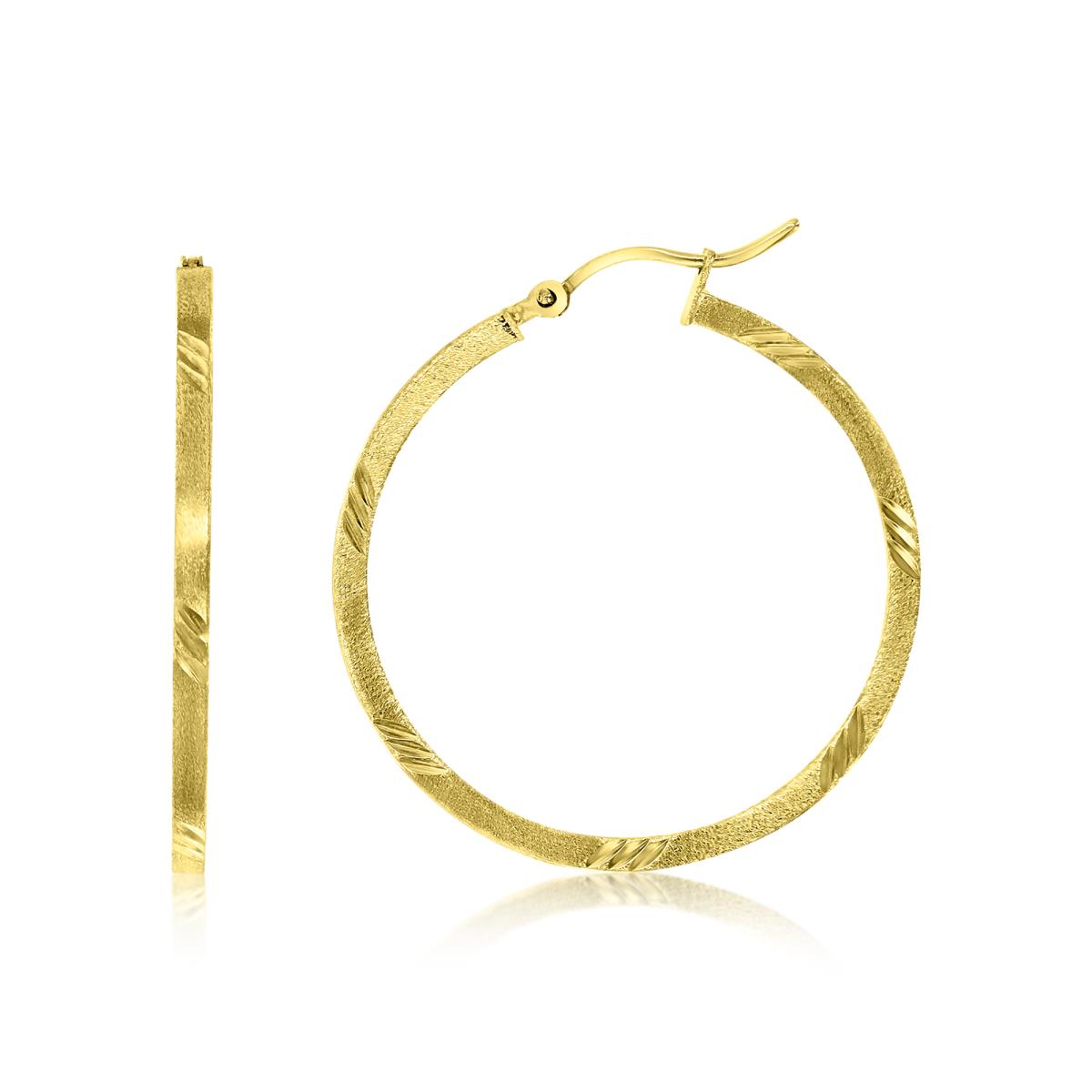 10K Yellow Gold 2X30mm Matte Diamond Cut Slash Hoop Earrings