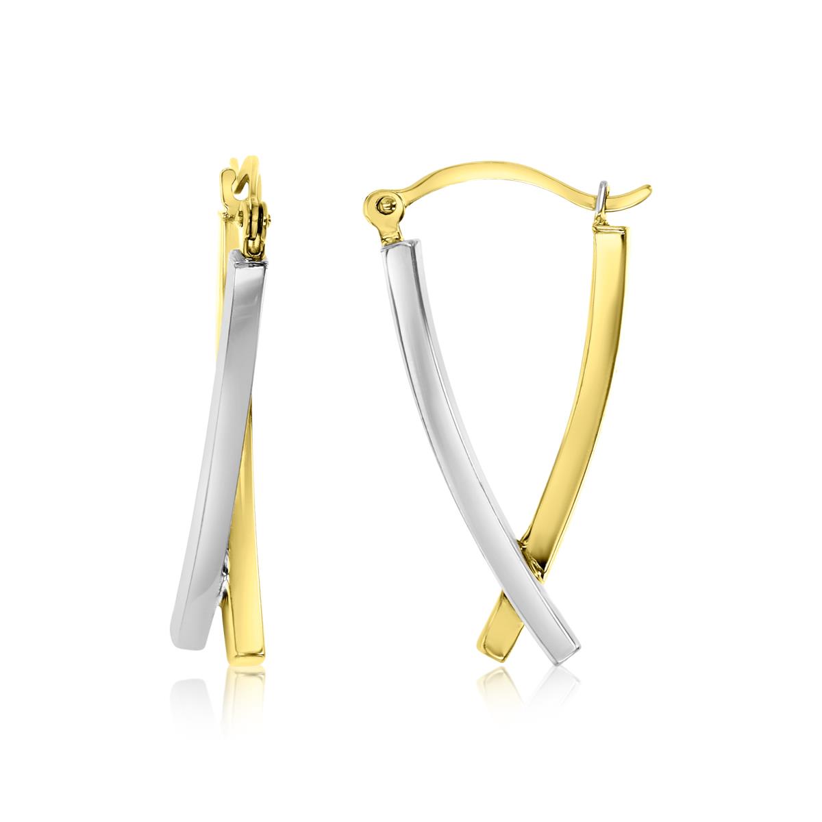 14K Yellow & White Gold 2X25mm V-Shape Polished Hoop Earrings