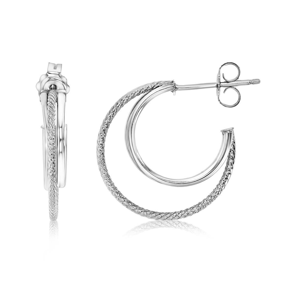 10K White Gold 2X20mm Triple Wire J Hoop Earrings