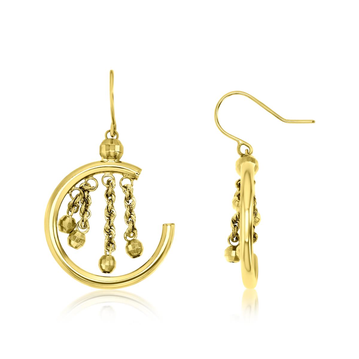 10K Yellow Gold 2X30mm Polished Dangling Bead Hoop Earrings