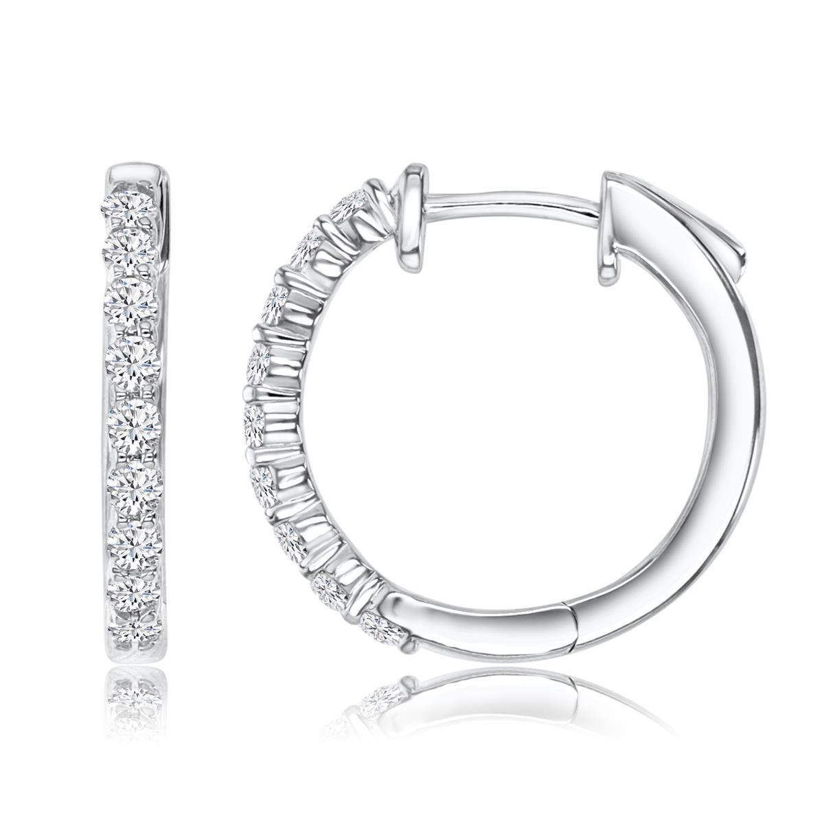 Sterling Silver Rhodium 5/8 ctw  Polished White Moissanite Pave Hoop Earring
