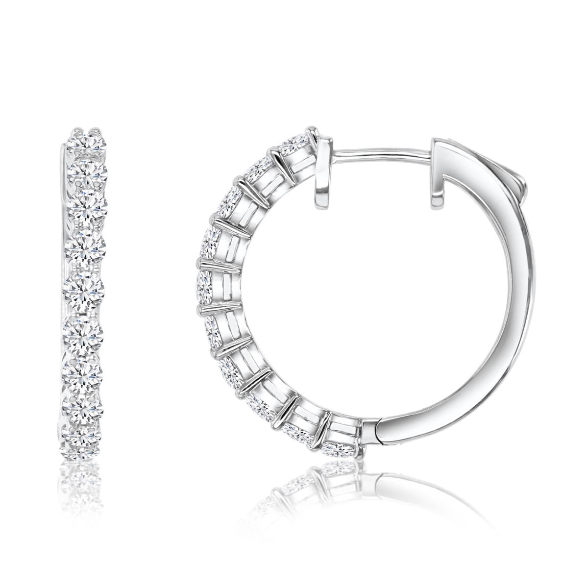 Sterling Silver Rhodium 2 ctw Polished White Moissanite Pave Hoop Earring