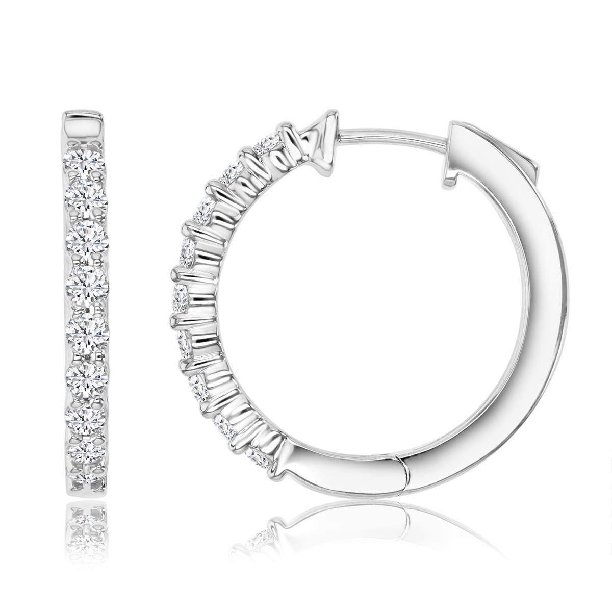 Sterling Silver Rhodium 1 ctw Polished White Moissanite Pave Hoop Earring