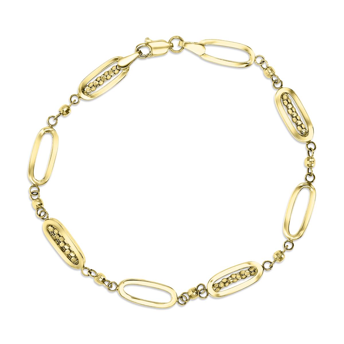 10K Yellow Gold 5mm Polished Bead & Paperclip 7.5" Bracelet