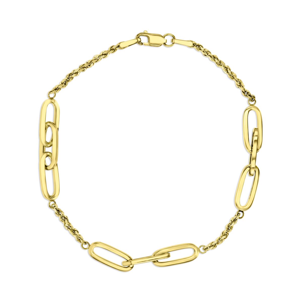 10K Yellow Gold 5mm Rope & Paperclip 7.5" Bracelet