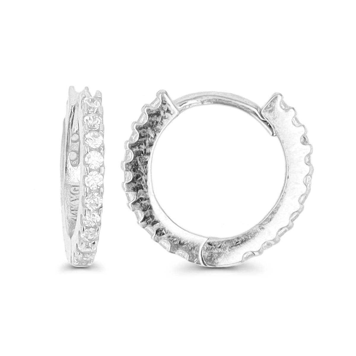 14K White Gold 10x1mm Micropave Round Cut CZ Huggie Earring