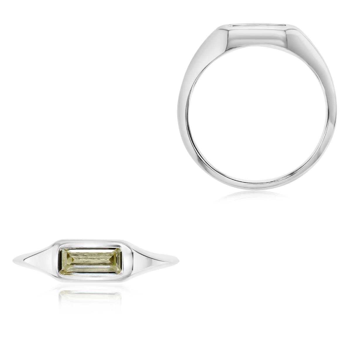 Sterling Silver Rhodium 8X4MM Polished Canary Yellow Emerald Cut Solitaire Signet Ring