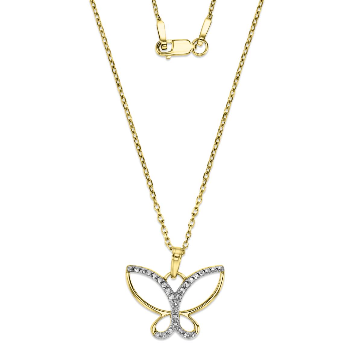 14K Yellow & White Gold 15mm Diamond Cut Dangling Butterfly 18" Necklace