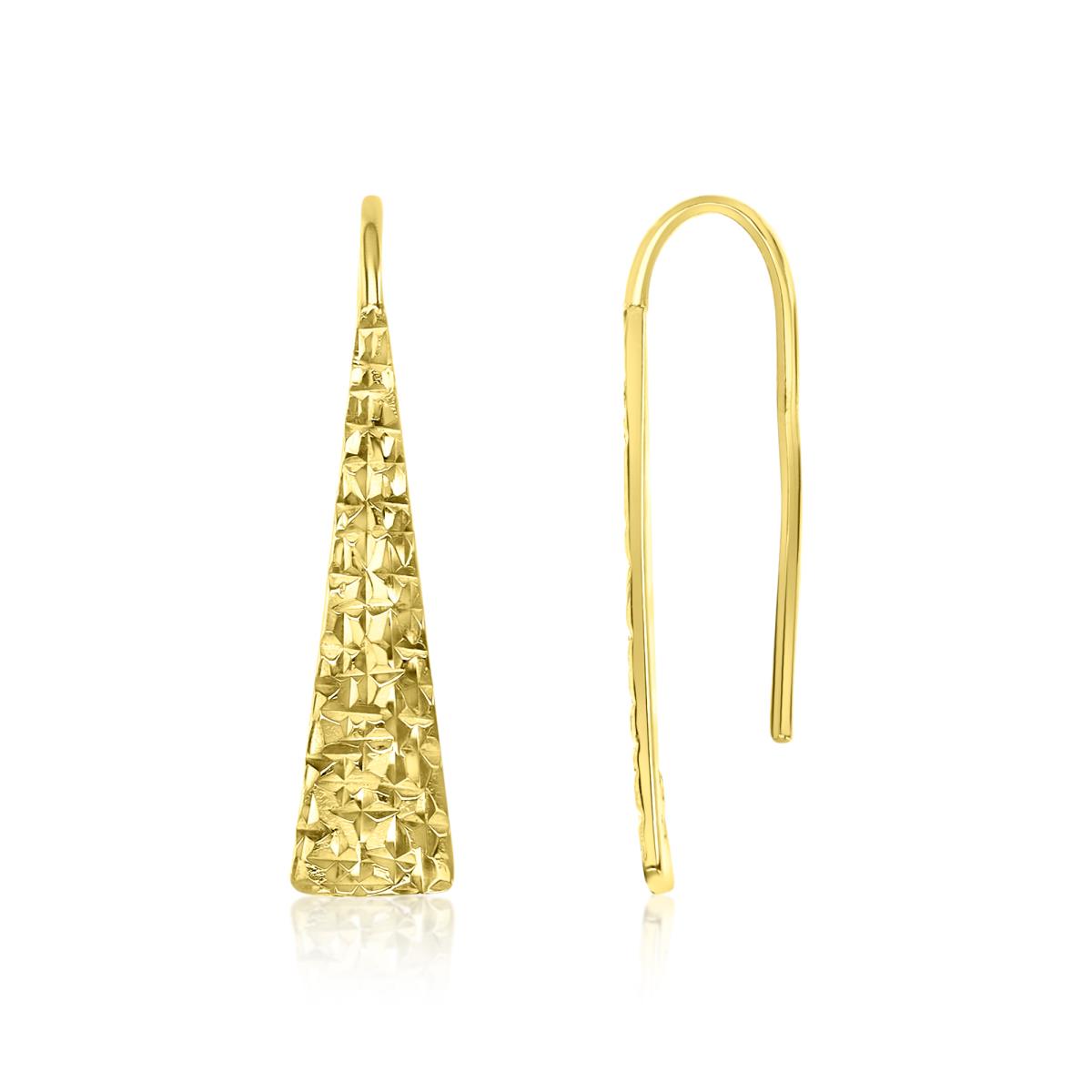 10K Yellow Gold 25X5mm Diamond Cut Triangle Drop Fish Hook Earrings