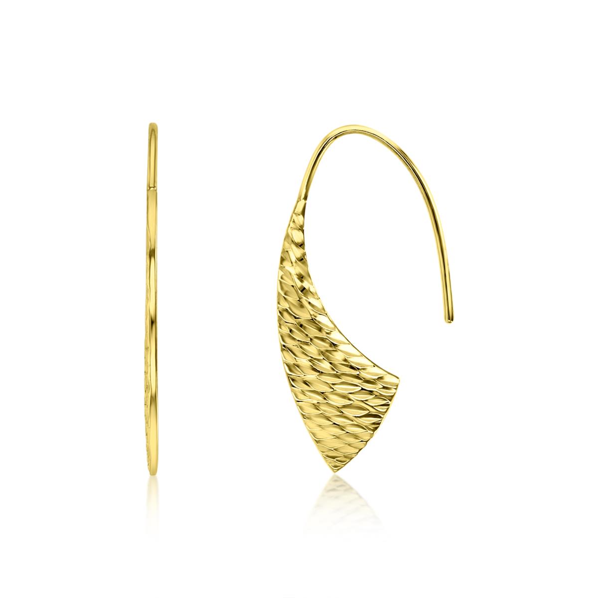 10K Yellow Gold 27X9mm Diamond Cut Fancy Dangling Earrings