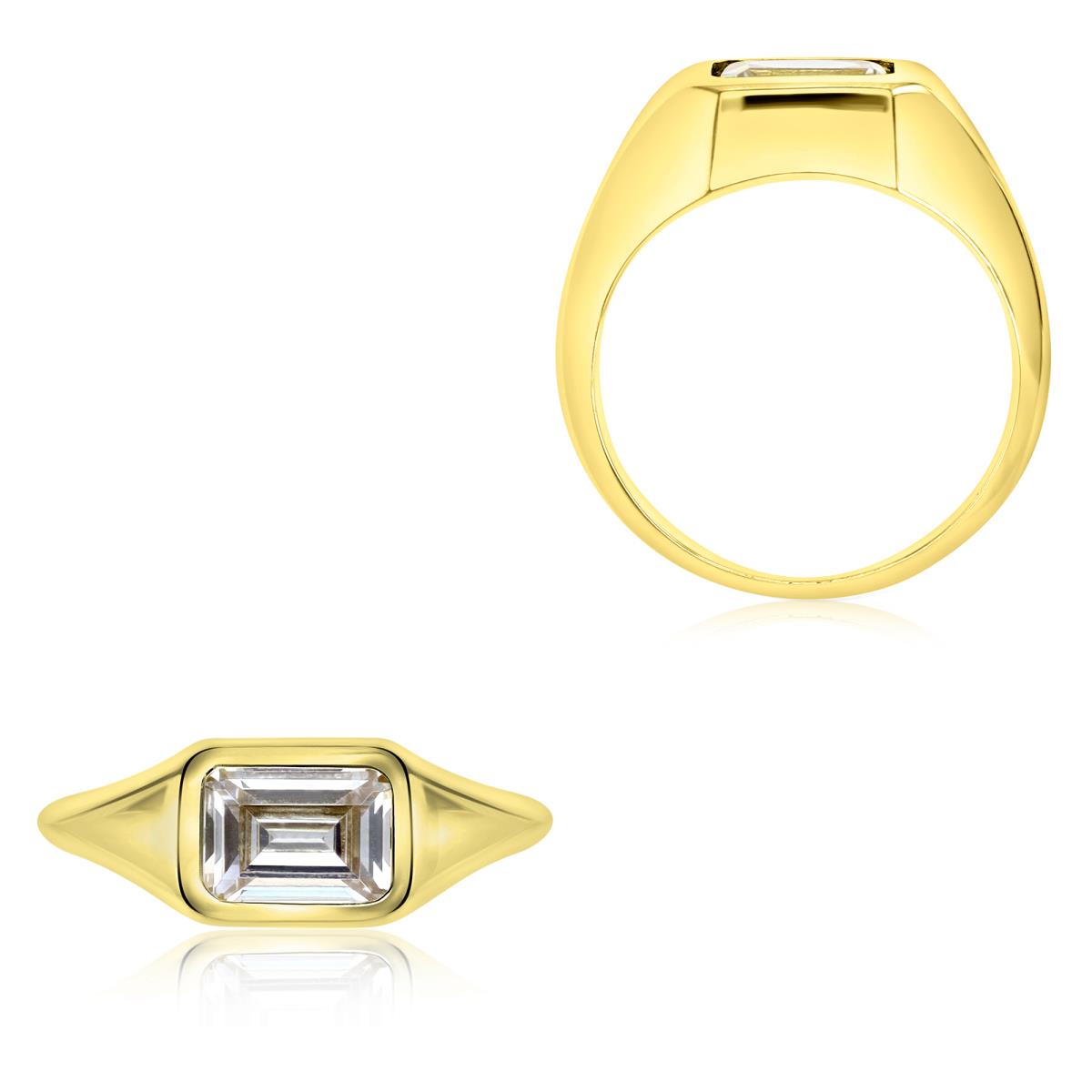 Sterling Silver Yellow 1M 8X6MM Polished White CZ Emerald Cut Solitaire Signet Ring