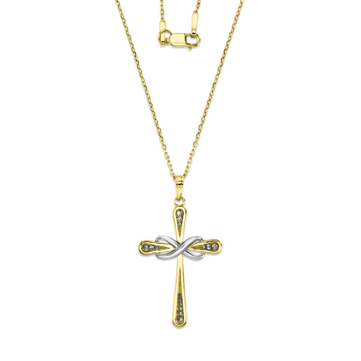 14K Yellow & White Gold 25mm Infinity Cross Polished & Diamond Cut 18" Necklace