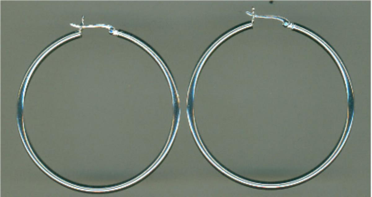 Sterling Silver Rhodium 40x2.5MM Polished Hoop Earring
