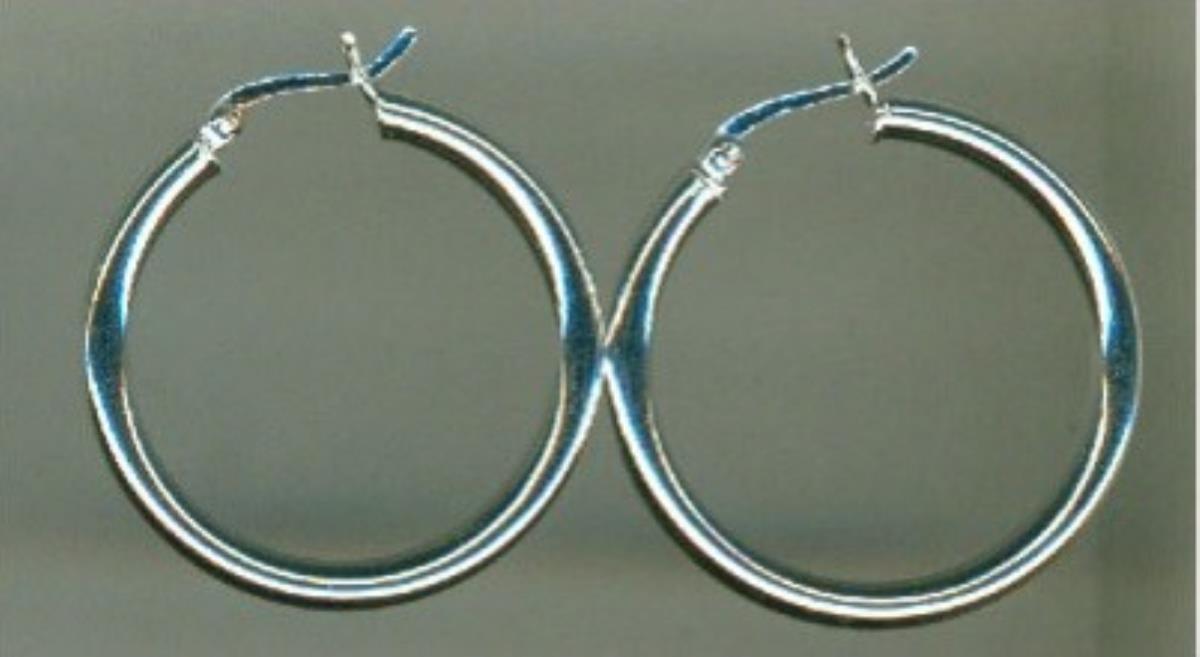Sterling Silver Rhodium 25X3MM Polished Tube Hoop Earring