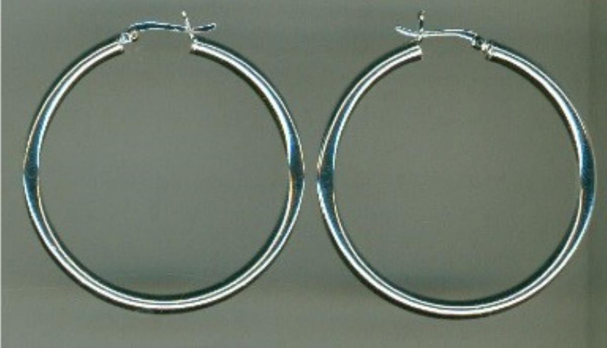 Sterling Silver Rhodium 40X3MM Polished Tube Hoop Earring