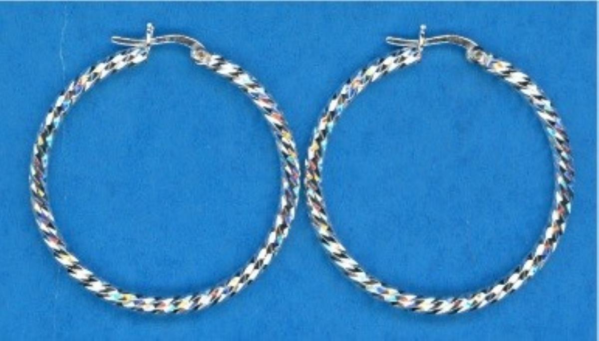 Sterling Silver Rhodium 40x3MM DC Hoop Earrings