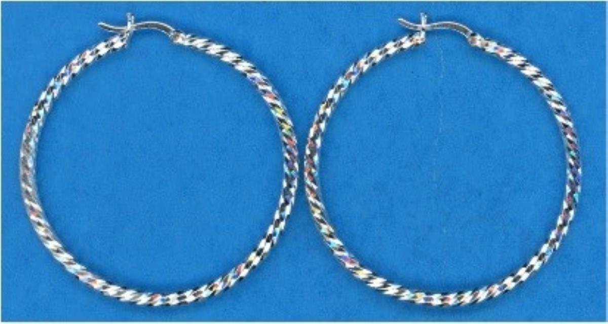 Sterling Silver Rhodium 50x3MM DC Hoop Earrings