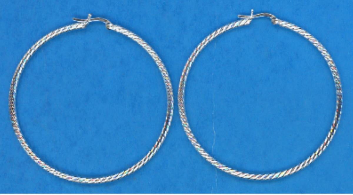 Sterling Silver Rhodium 60X2.5MM DC Hoop Earring