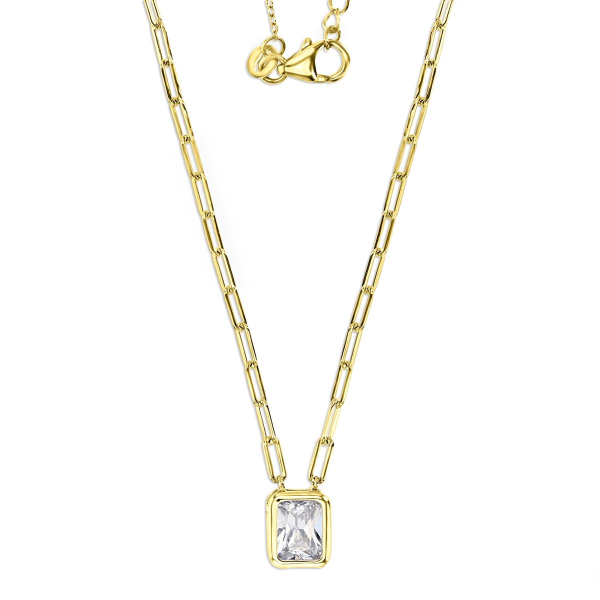 Sterling Silver Yellow 8X6MM Polished White CZ Bezel 16+2'' Paperclip Necklace