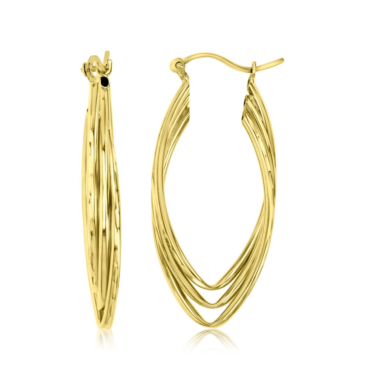 10K Yellow Gold 37X4mm Triple Oval Polished & Diamond Cut Hoop Earrings