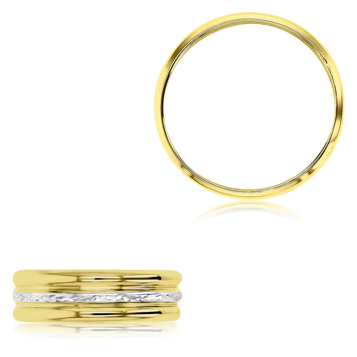 10K Yellow & White Gold 6mm Triple Tube Polished & Diamond Cut Ring