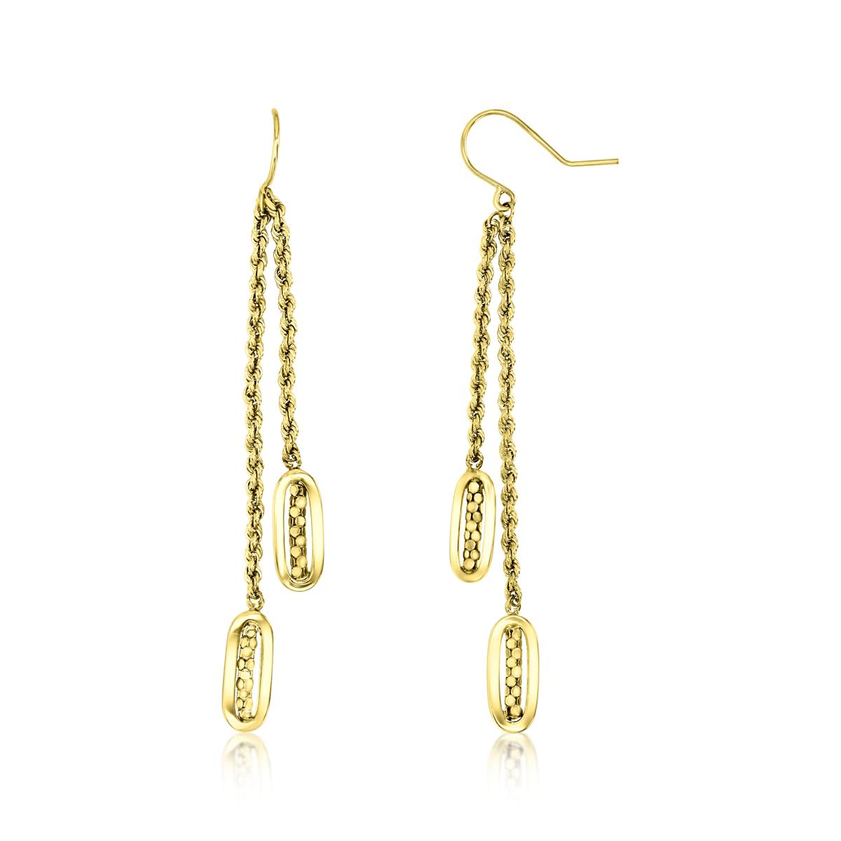 14K Yellow Gold 65X2mm Double Paperclip Textured Dangling Earrings