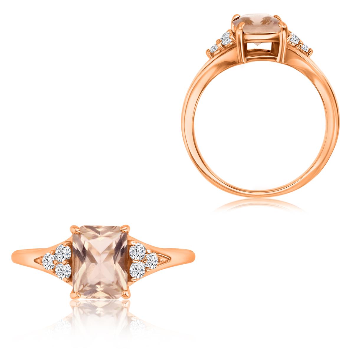Sterling Silver Rose 1M 8X6MM Polished Morganite & White CZ Em Cut 4 Prong Engagement Ring