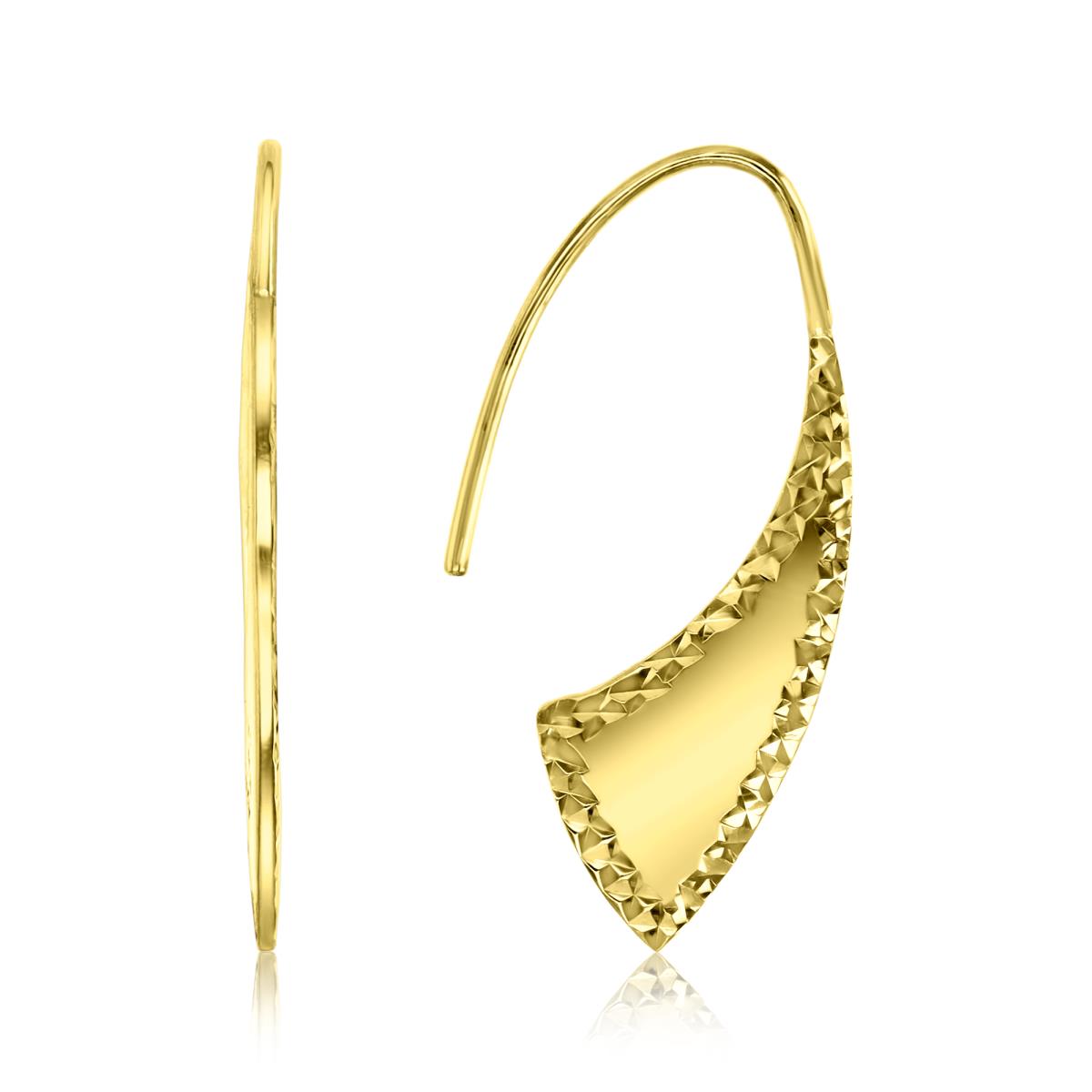 10K Yellow Gold 28X9mm Fancy Triangle Polished & Diamond Cut Dangling Earrings