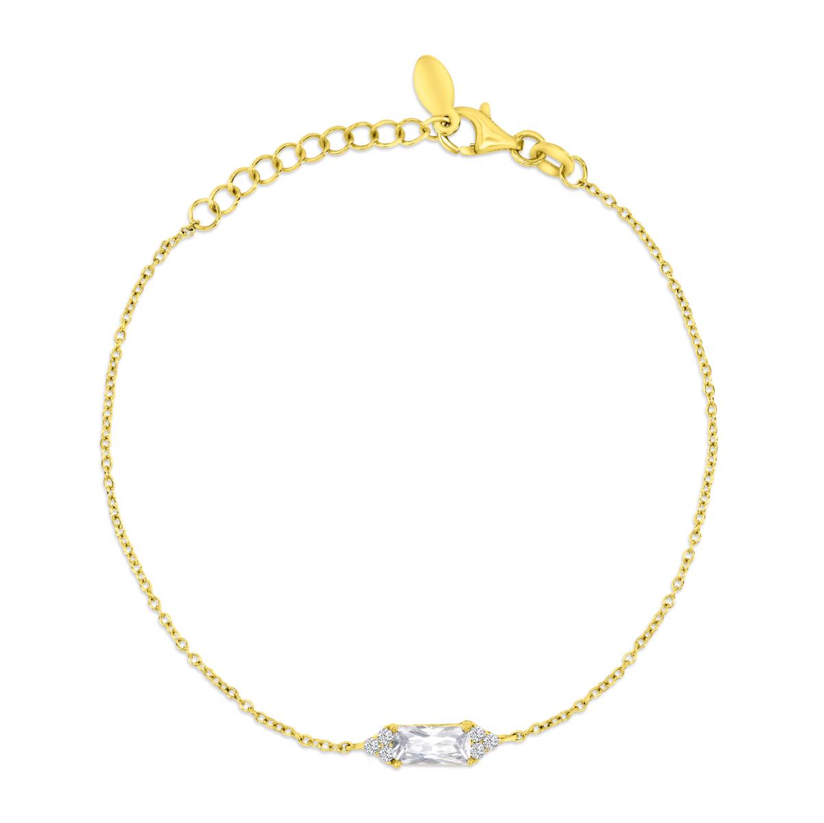 Sterling Silver Yellow 8X4MM Polished White CZ Em Cut 9+1'' Anklet