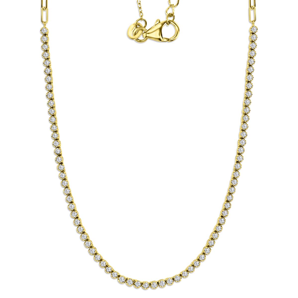 Sterling Silver Yellow 3MM Polished White CZ Tennis & Paperclip 16+2'' Necklace